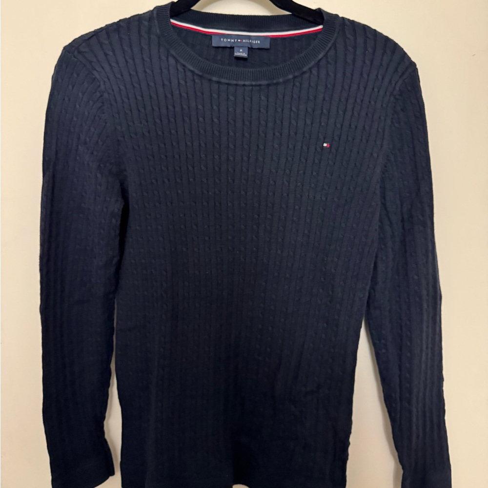 Tommy Hilfiger Navy Cable-Knit Crewneck Sweater